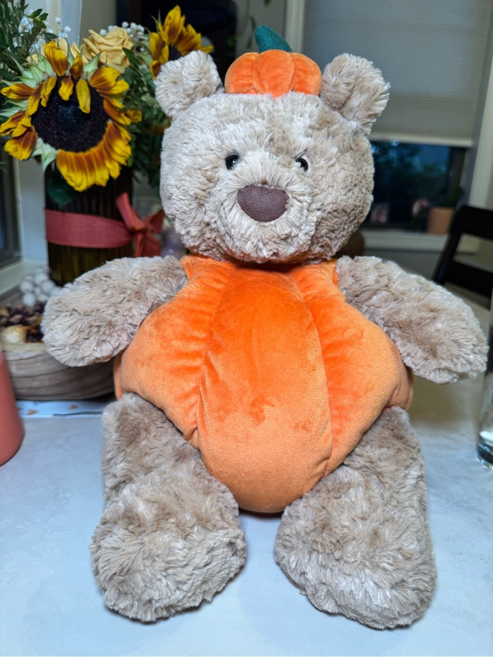 Jellycat Orange & Beige Plush Pumpkin Bear Accent Pillow